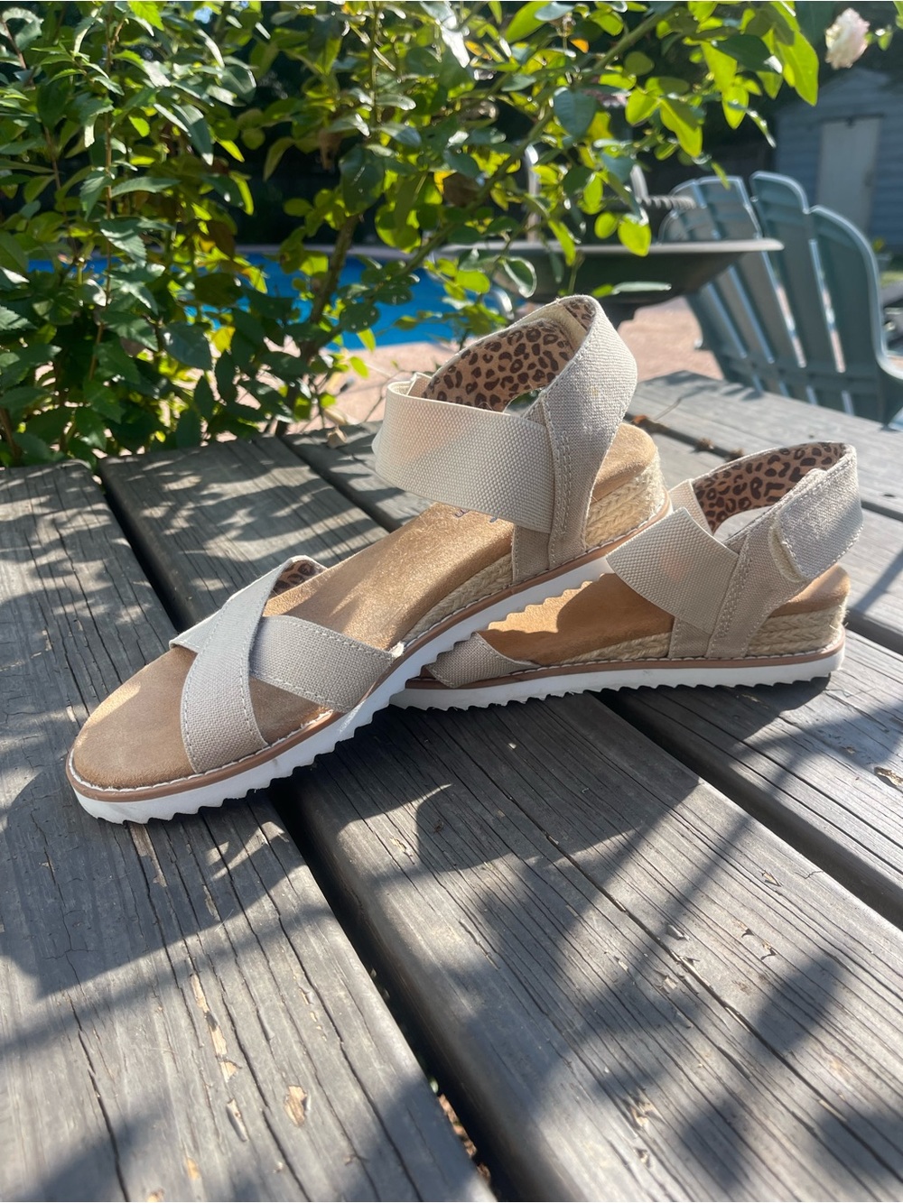 BOBS from Skechers Beige Crisscross Elastic Espadrille Sandals
